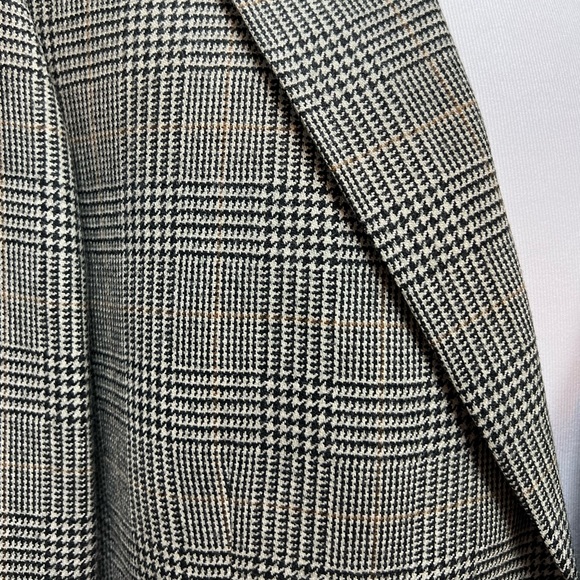 Men's Gatsby 44XL Lambswool Houndstooth Plaid Brown Tan 2-Button Blazer Jacket - Picture 9 of 12